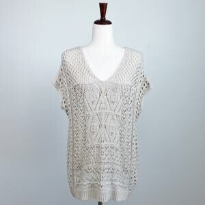 Miracle Crochet Knit Natural 70s Bohemian Dolman V-Neck Tunic M/L